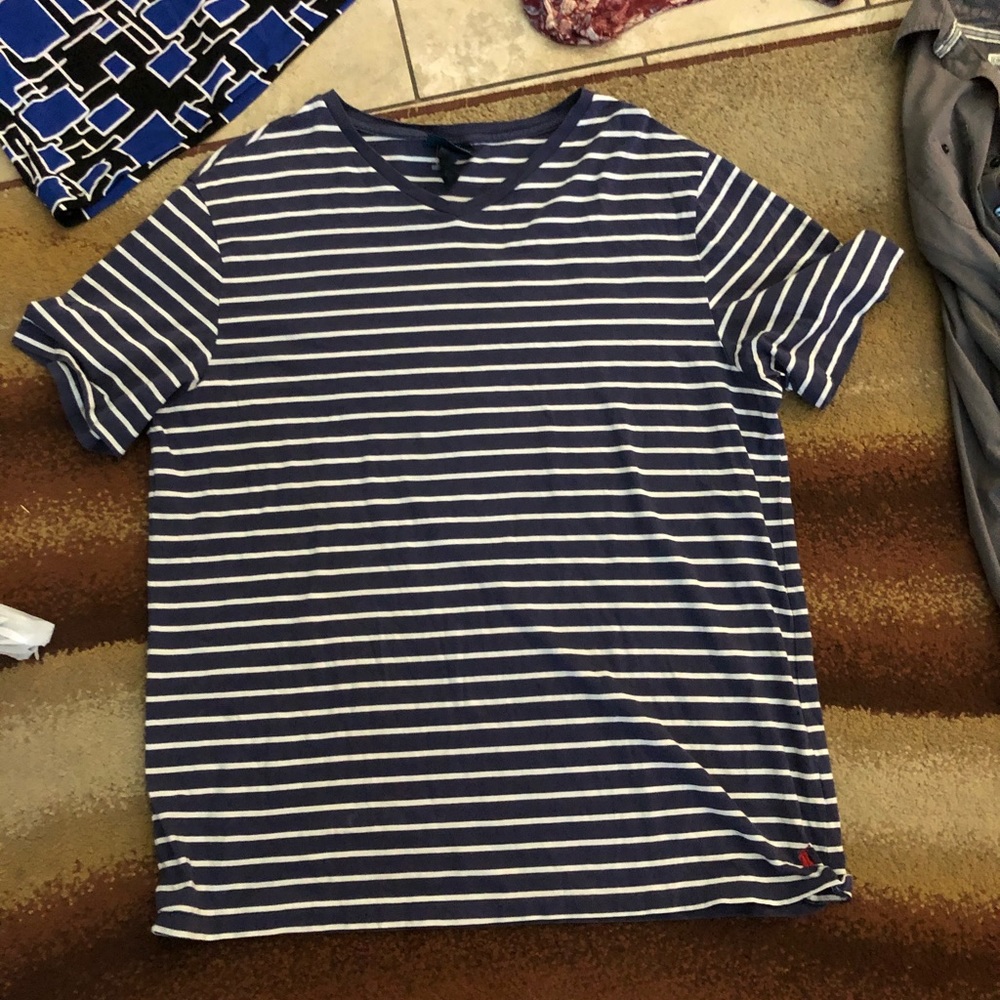 Blue and white striped vneck top never worn